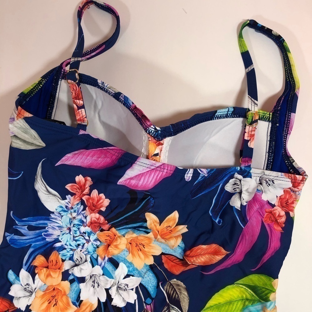 New La Blanca Blue Tropical Sweetheart One Piece 6 - Picture 10 of 11